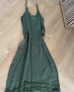 0039 Italy Women's Long Green Linen Slip Dress for rent on The Volte - image 3