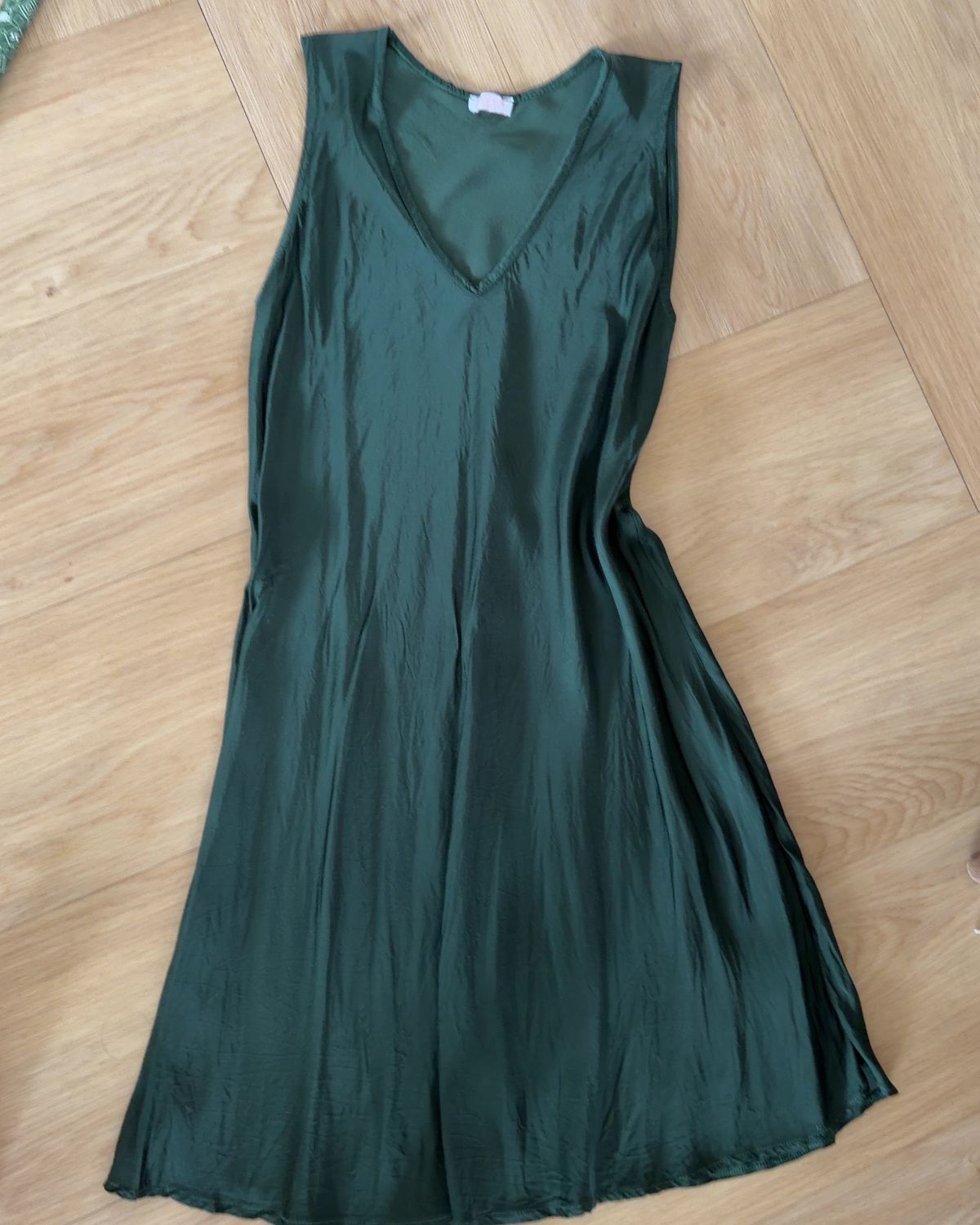Mandorle Bottle Green Silk Midi Slip Dress L/XL for rent on The Volte - main image
