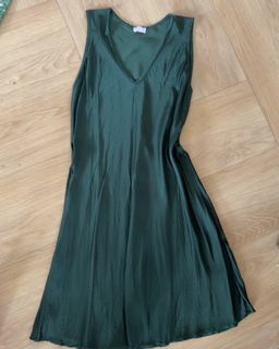 Mandorle Bottle Green Silk Midi Slip Dress L/XL for rent on The Volte - image 1