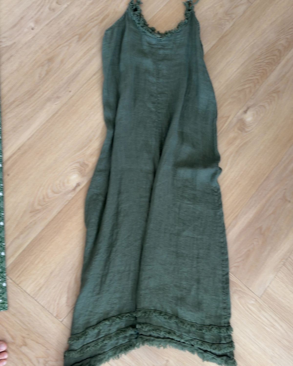 0039 Italy Women's Long Green Linen Slip Dress - Image 4