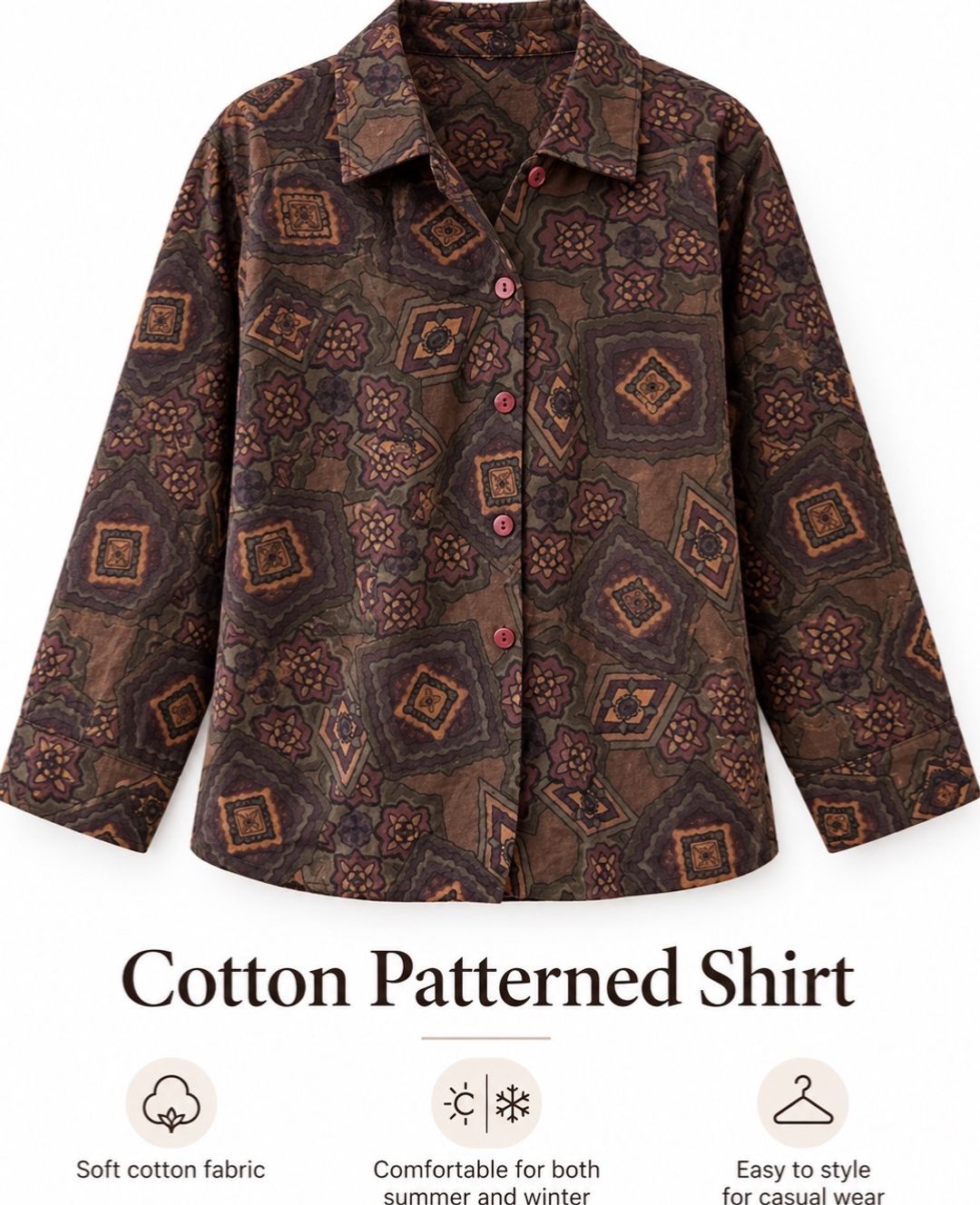 🤎 Vintage Cotton Patterned Shirt 🤎 A perfect combination of comfort and style! ✨ 🌿 Soft and com for rent on The Volte - main image
