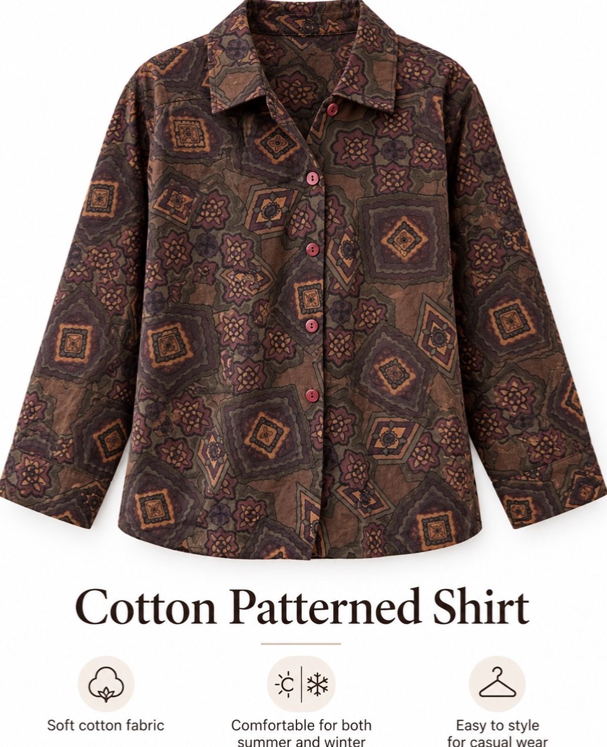 🤎 Vintage Cotton Patterned Shirt 🤎 A perfect combination of comfort and style! ✨ 🌿 Soft and com - Image 2