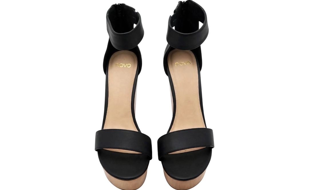 Novo Black Nude Platform Wedge Heels – Size 8 🖤 Novo Two-Tone Platform Wedge Sandals 🖤 for rent on The Volte - main image