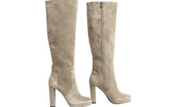 Mascotte Taupe Beige Suede Knee-High Platform Block Heel Boots Size UK 7.5 🤎 Mascotte Suede-Textured Knee-High Boots 🤎 for rent on The Volte - image 1