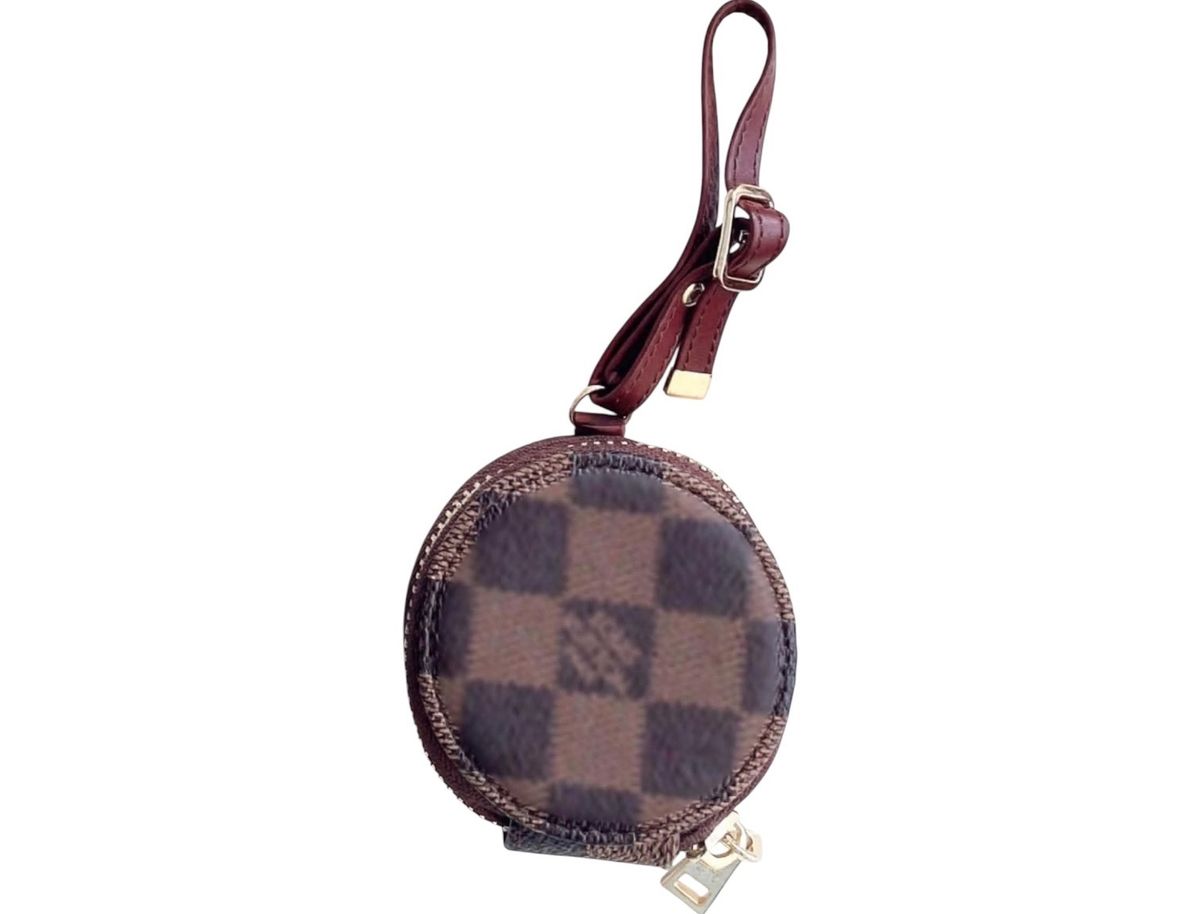 Designer Inspired 🤎 Brown & Black Checkered AirPod / Earbud Case Gorgeous round earbud case - Image 1