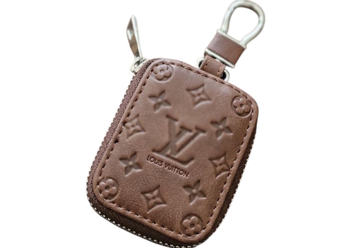 Brown Embossed AirPod / Earbud Zip Case & Keyring Charm 🤎 for rent on The Volte - main image