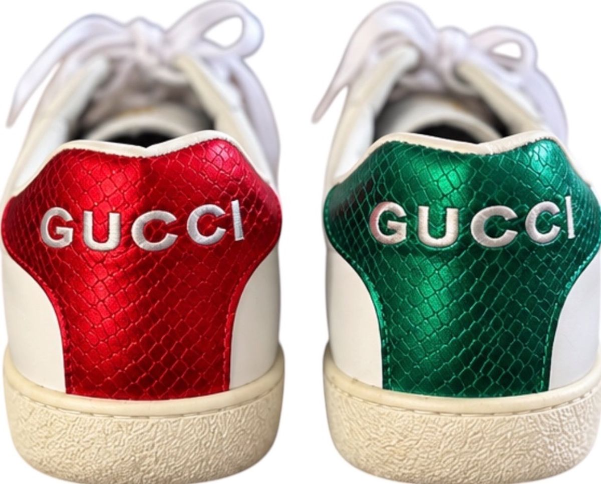 White Bee Embroidered Low Top Sneakers – Red & Green Classic white low top trainers - Image 2