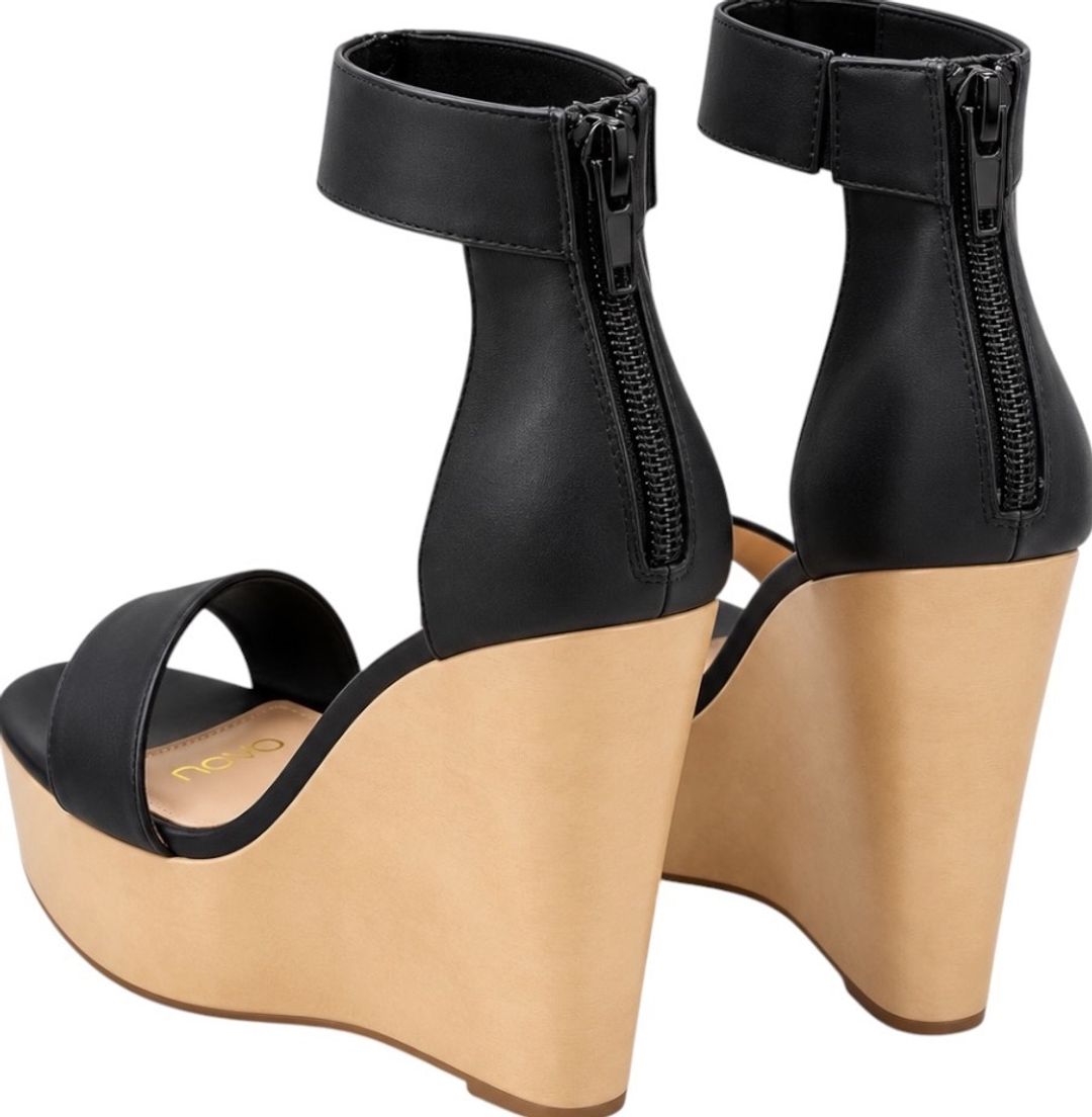 Novo Black Nude Platform Wedge Heels – Size 8 🖤 Novo Two-Tone Platform Wedge Sandals 🖤 for rent on The Volte - main image