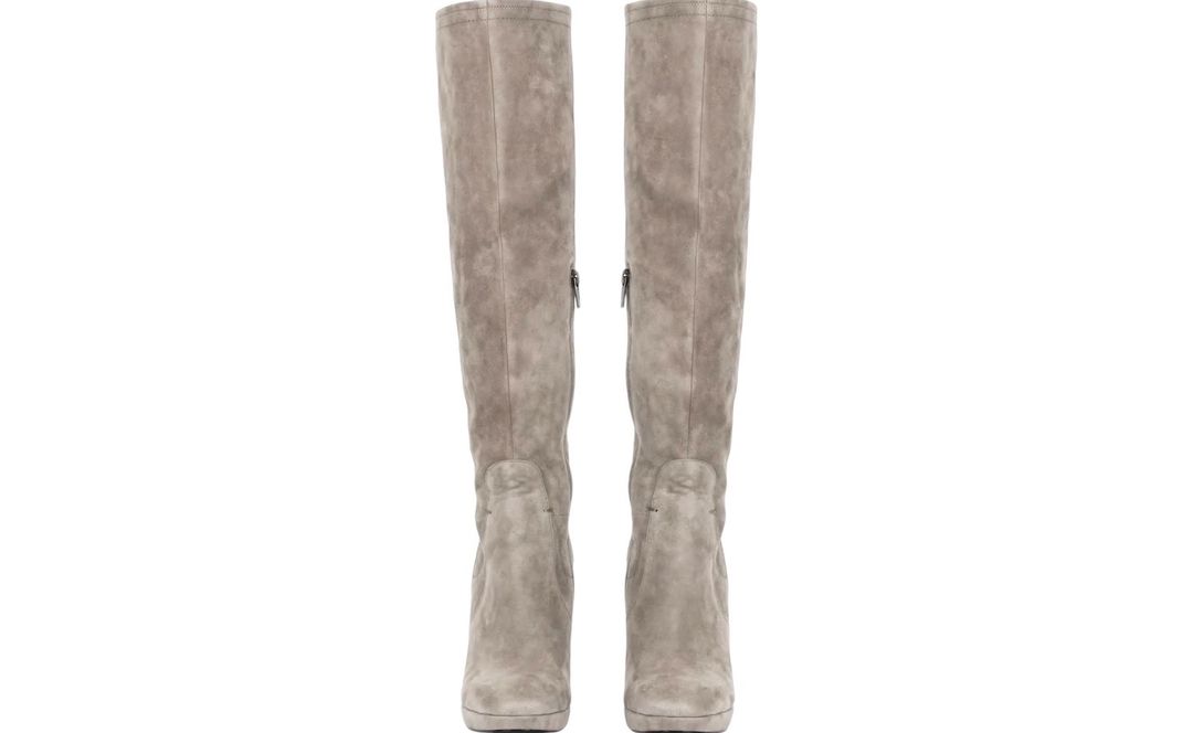 Mascotte Taupe Beige Suede Knee-High Platform Block Heel Boots Size UK 7.5 🤎 Mascotte Suede-Textured Knee-High Boots 🤎 for rent on The Volte - main image