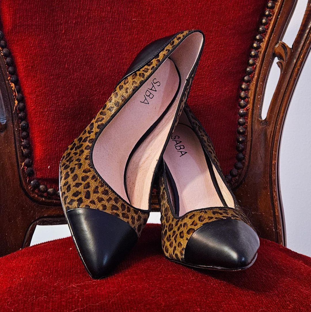 Saba Leather Pointed-Toe Stiletto Heels Black Leopard AU 8 for rent on The Volte - main image
