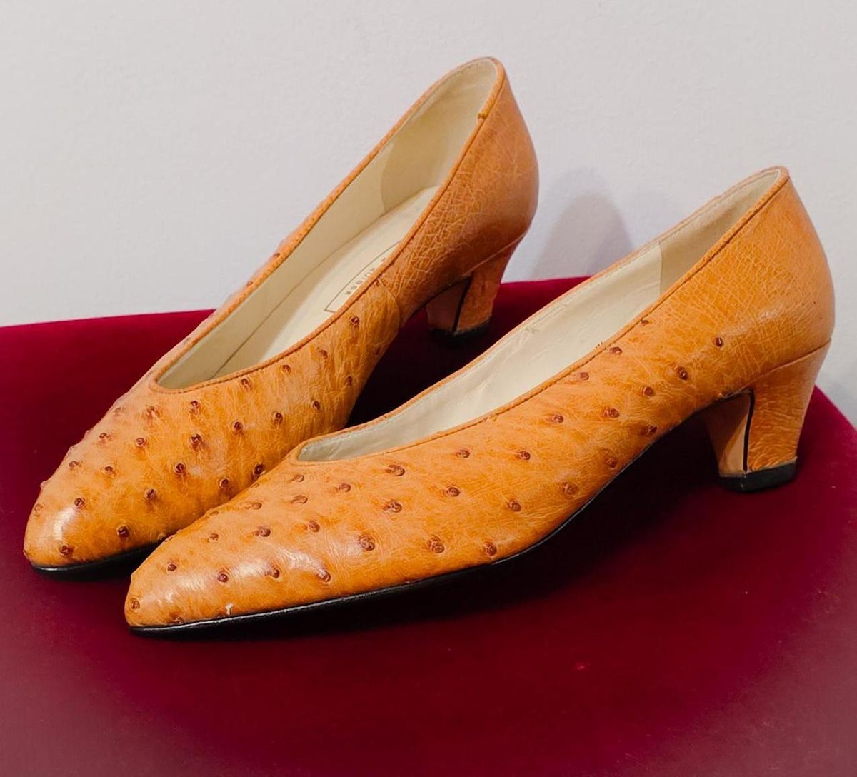 Bally Brown Ostrich Leather Kitten Heels UK 6.5 - Image 3