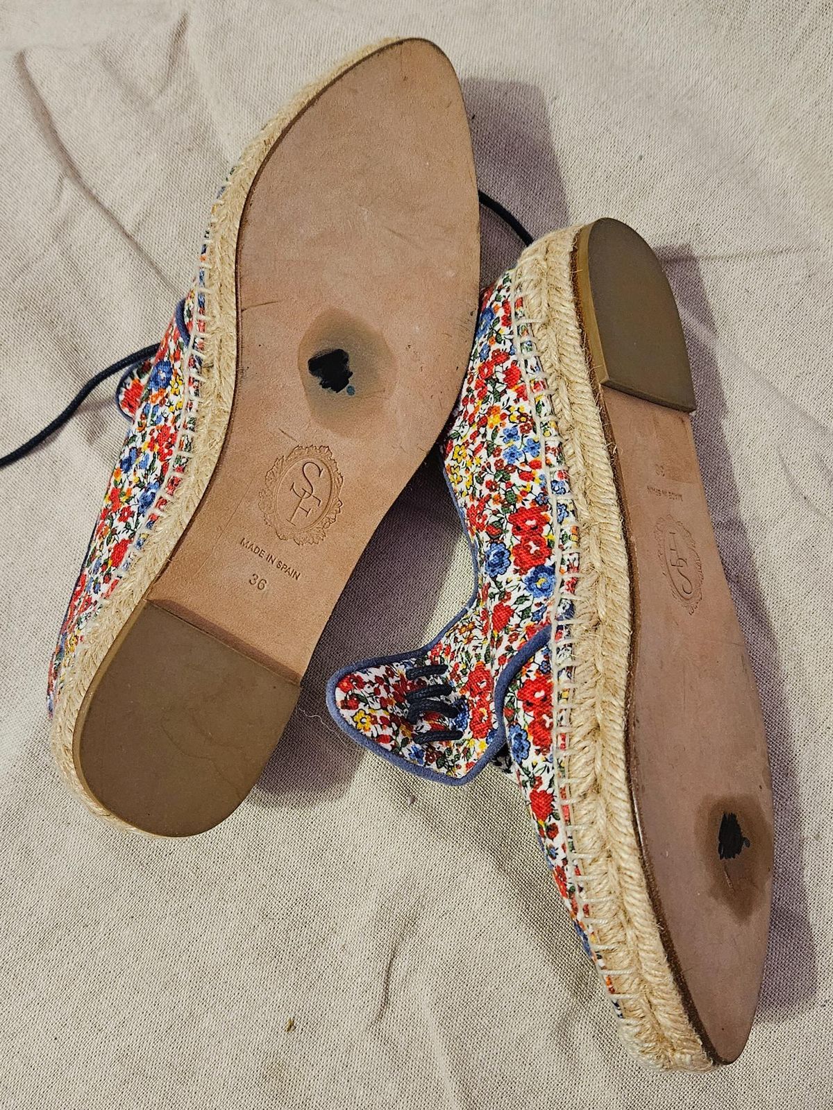 Sarah Flint Cotton Leather Espadrille Flats Size 5 - Image 4
