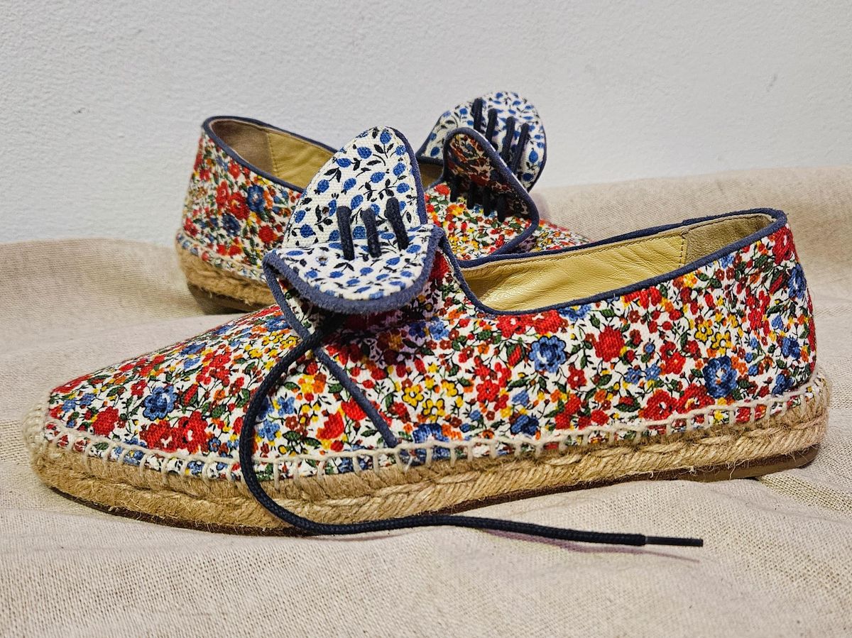 Sarah Flint Cotton Leather Espadrille Flats Size 5 - Image 3