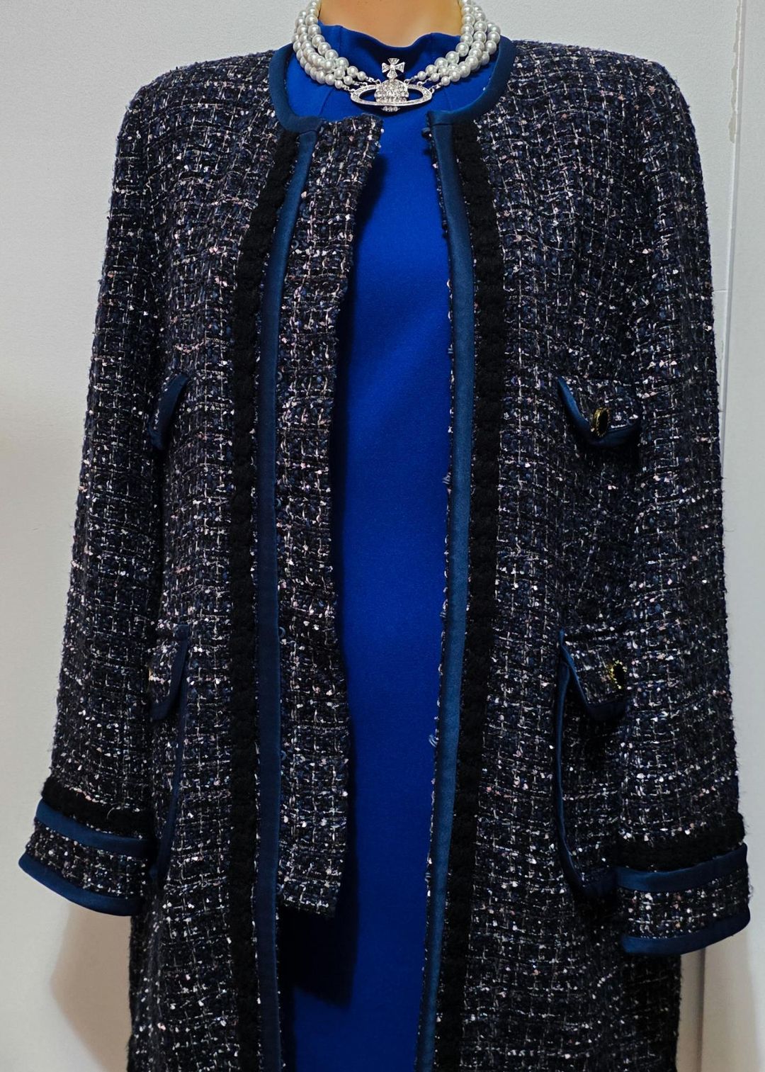 Tory Burch Blue Tweed Overcoat S/M for rent on The Volte - main image