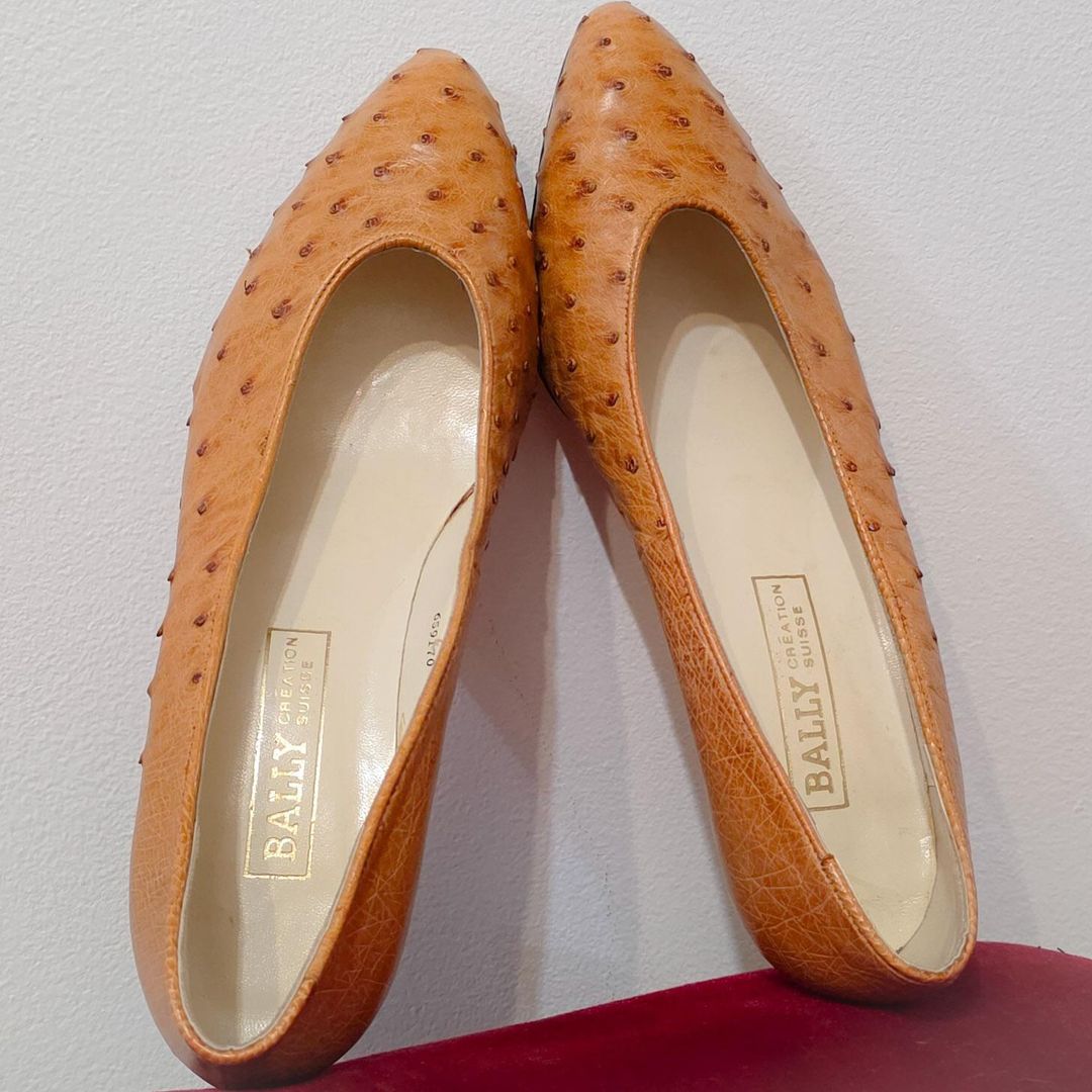 Bally Brown Ostrich Leather Kitten Heels UK 6.5 for rent on The Volte - main image