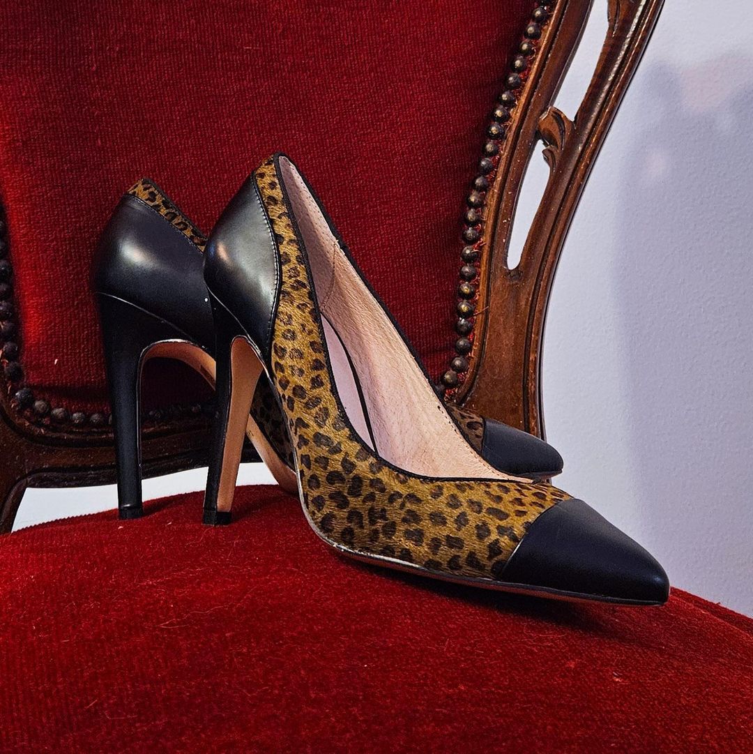Saba Leather Pointed-Toe Stiletto Heels Black Leopard AU 8 for rent on The Volte - main image