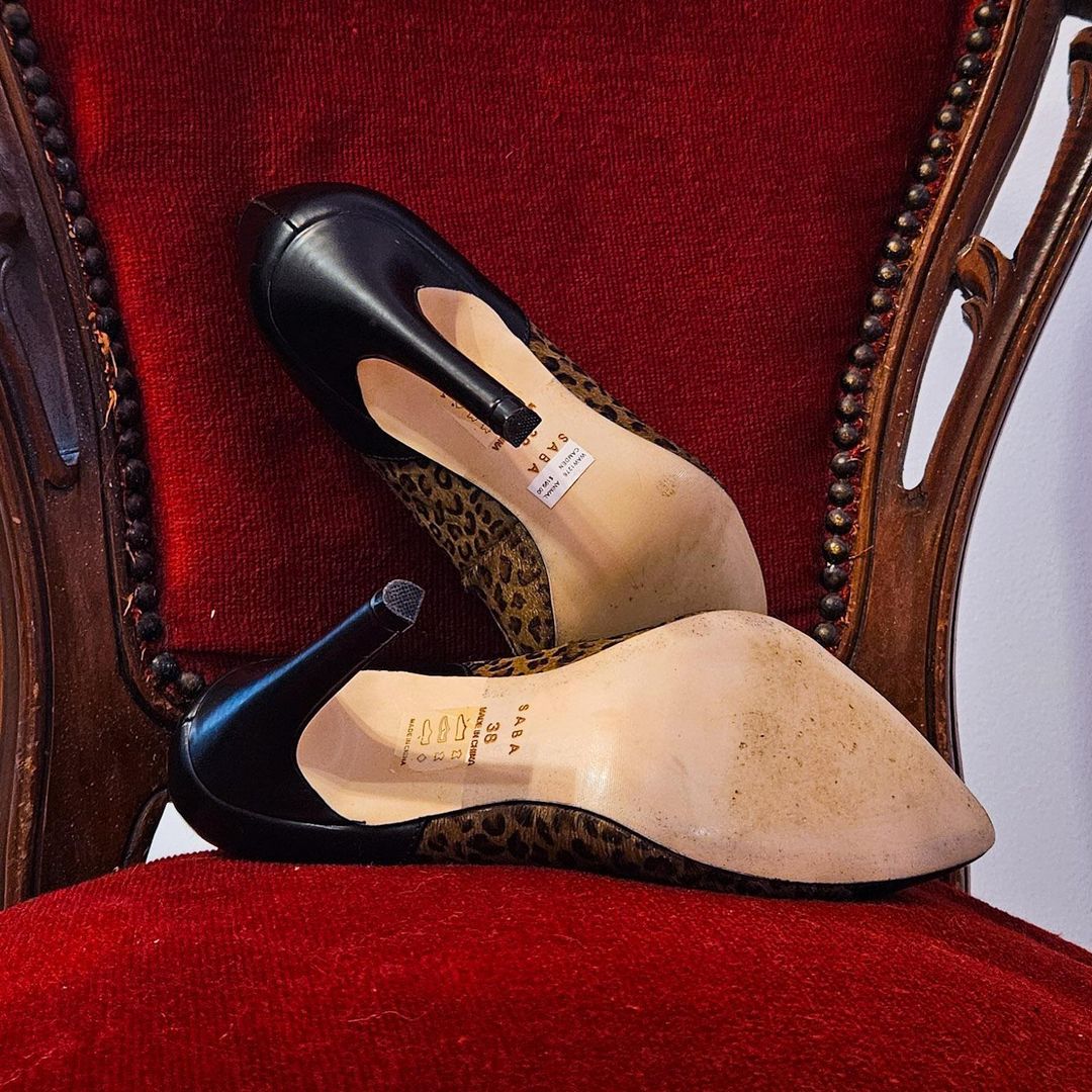 Saba Leather Pointed-Toe Stiletto Heels Black Leopard AU 8 for rent on The Volte - main image