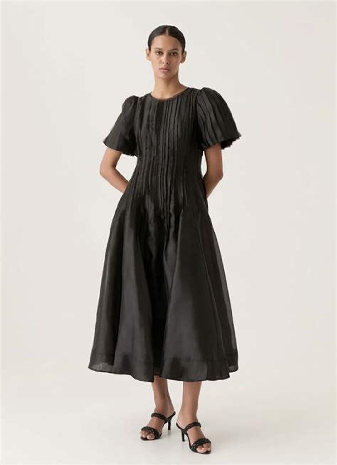 Aje Nova Pleat Dress Black Size 14 for rent on The Volte - main image