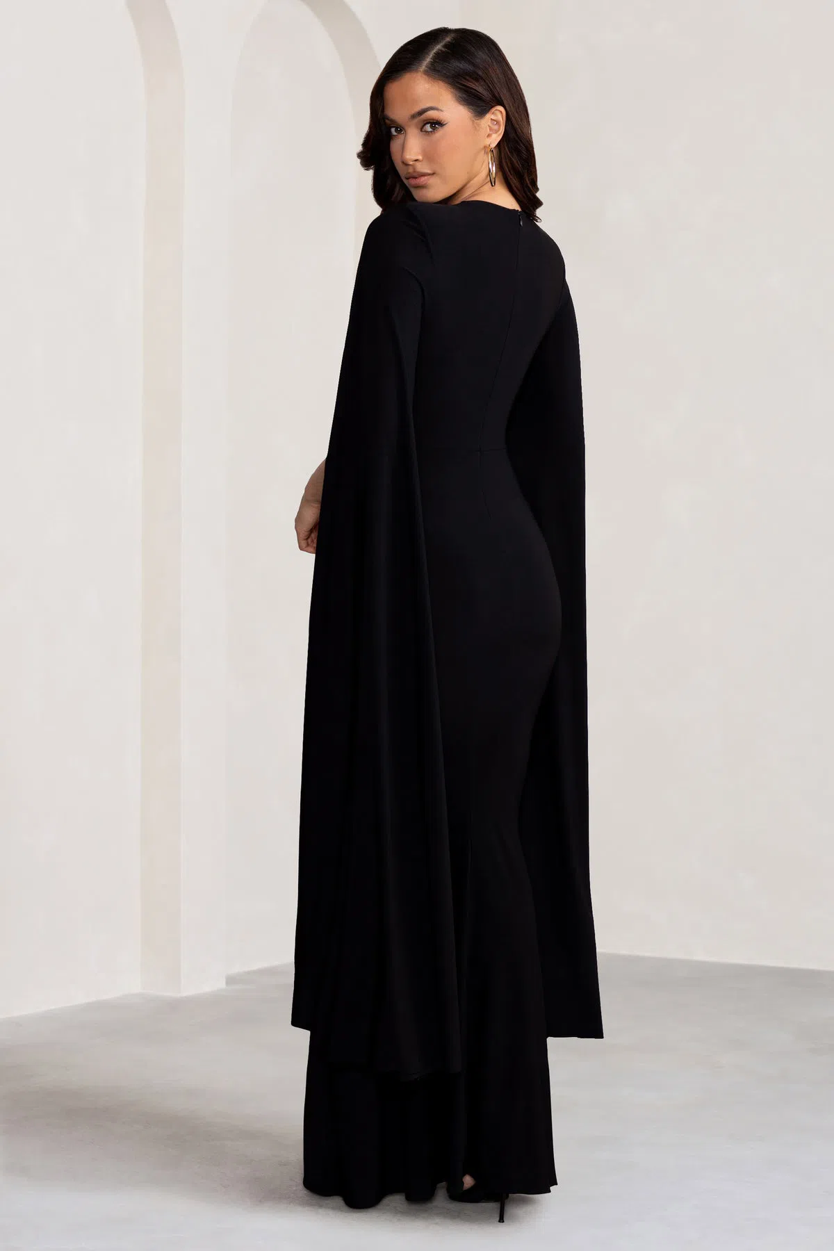 Club L London Kimmy High Neck Maxi Dress with Cape Sleeves Black Size 16 |  The Volte