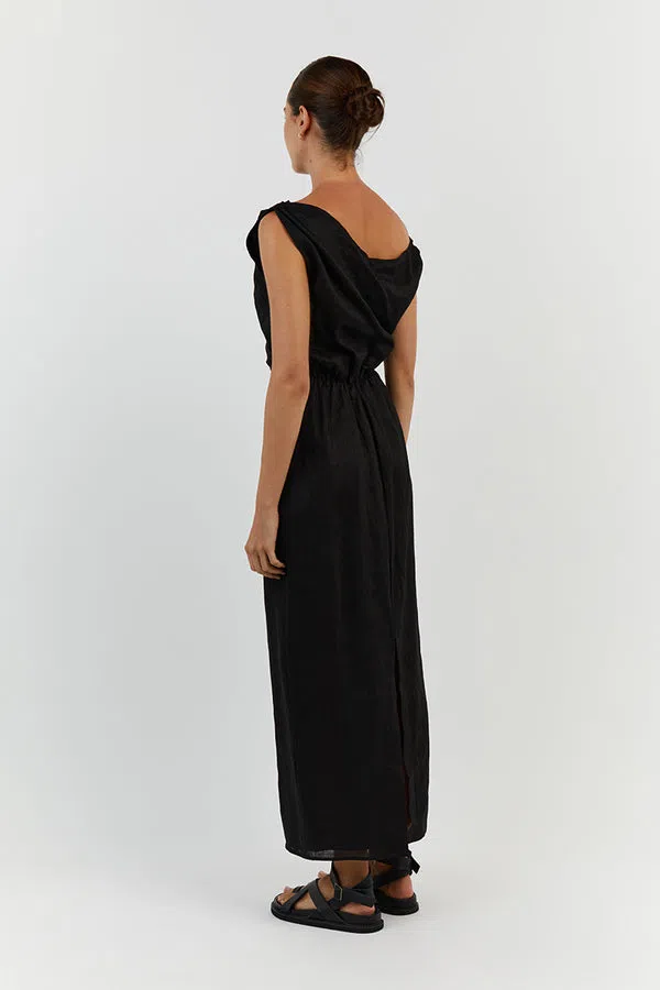 Dissh Cass Black Linen Asym Midi Dress Size 12 | The Volte