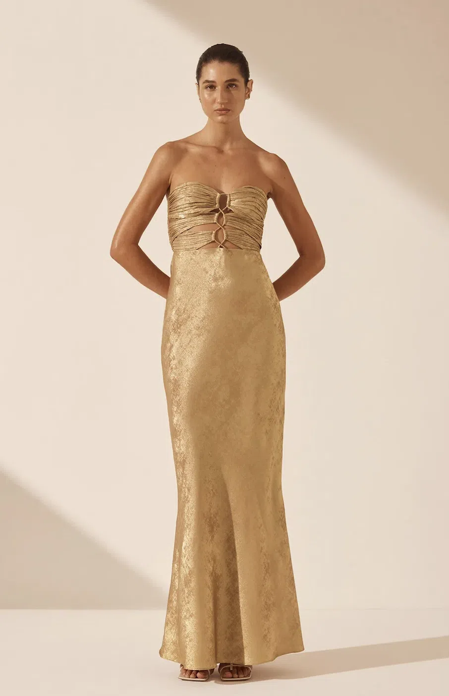 Shona Joy Royale Strapless Lace Up Maxi Dress Gold Size 10 | The Volte