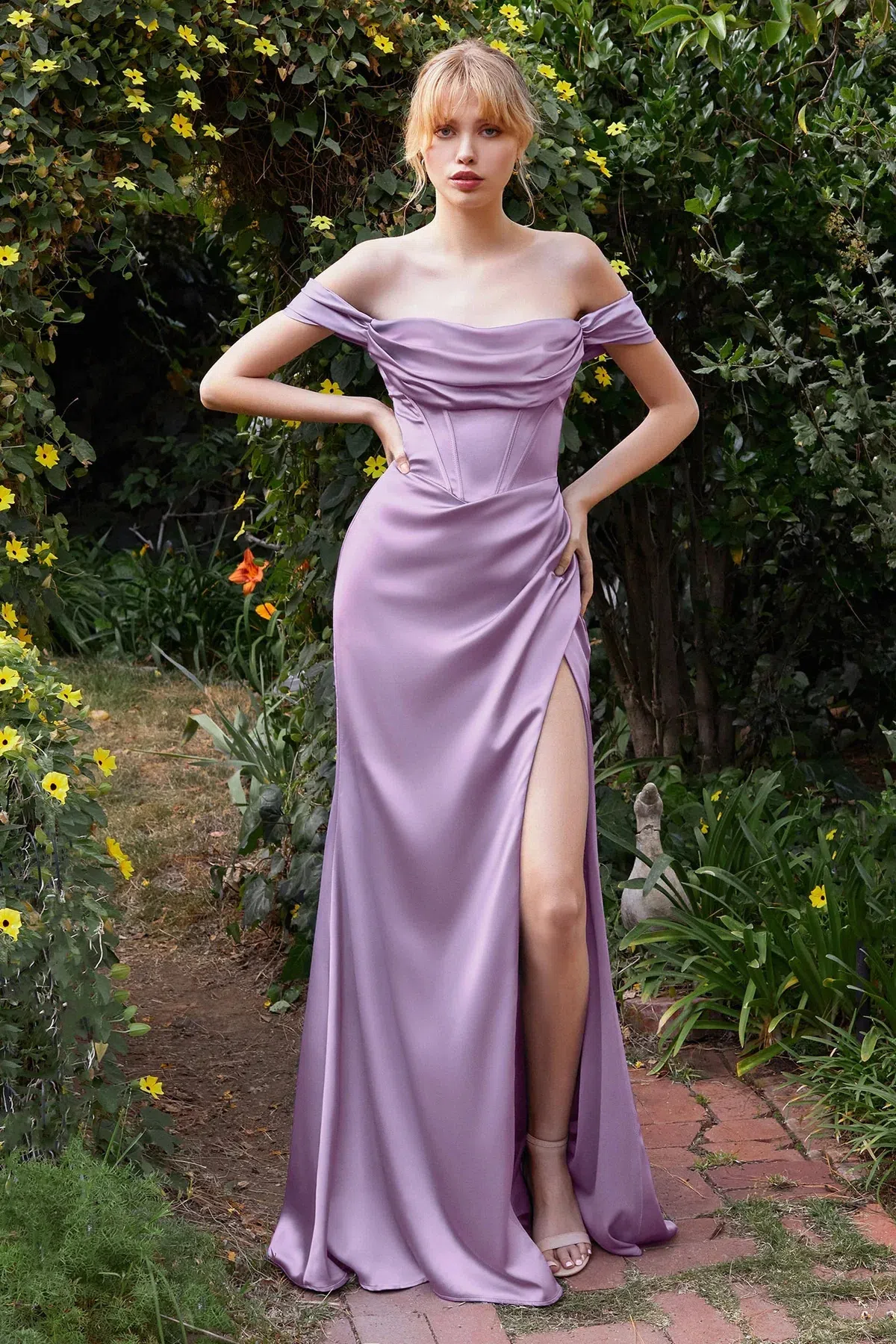 Lavender Two Piece Spaghetti Straps High Slit Prom Dress