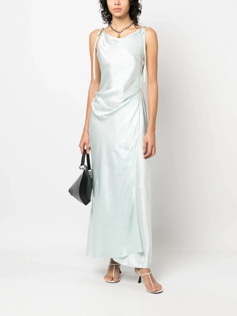 Acne Studios Sleeveless Satin Maxi Wrap Dress Mint Blue Size