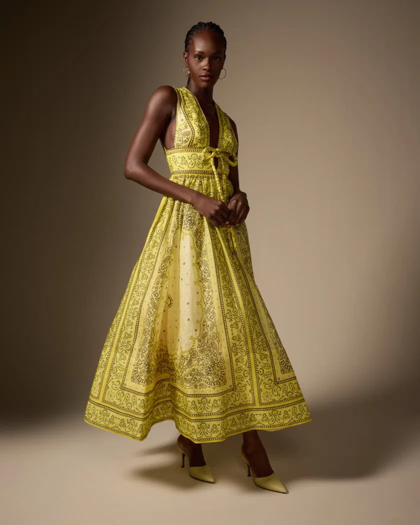 Zimmermann The Matchmaker Bow Long Dress in Yellow Bandana Size 1/Au