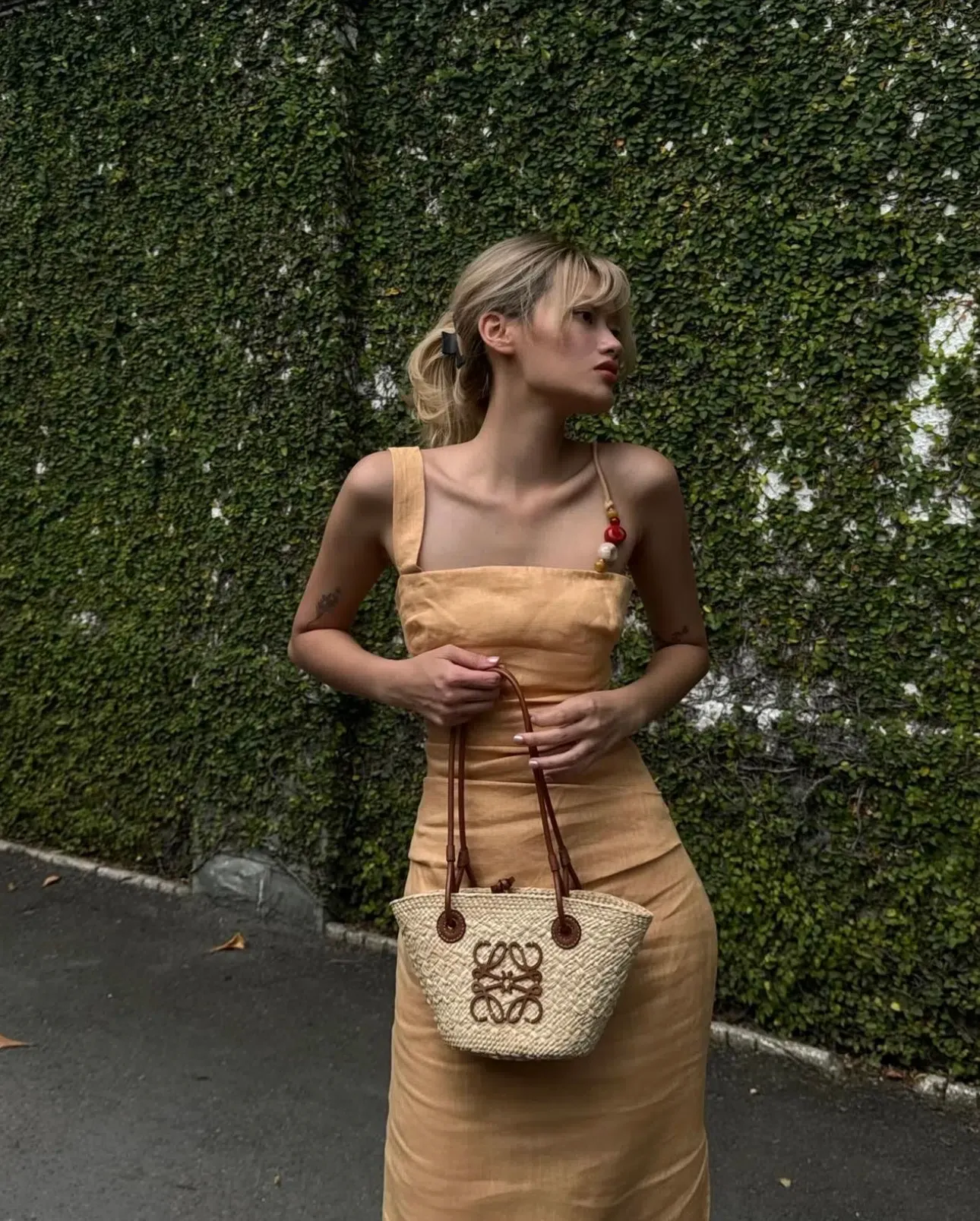 sir antonia beaded midi dress the Label Light Tan Size 2 / AU 10 Dark Lili - LEGEND mirakl_ss_offer_active Color:Midnight Peony Print pair back with sandals