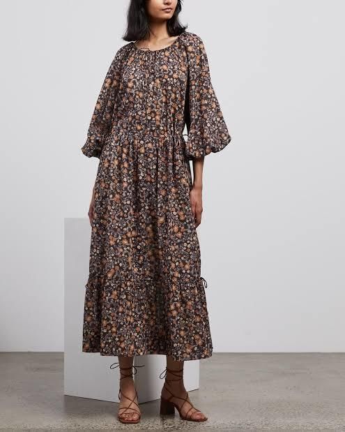 Long Sleeve Midi Dress Brown 