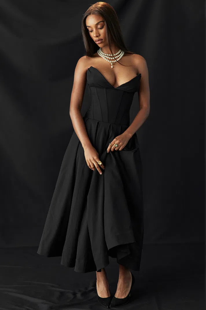 Hire HOUSE OF CB Lady Black Strapless Midi Dress – TheOnlyDress Hire