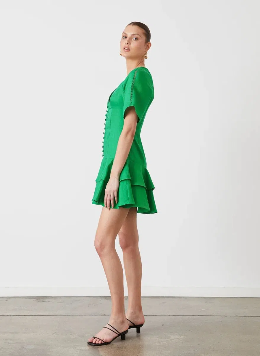 Joslin Gwen Linen Mini Dress Green Size 18 | The Volte