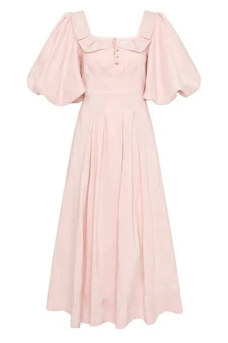 knee length dresses for ladies Asra Pleated Frill Midi Dress | Mahogany Red main image 1