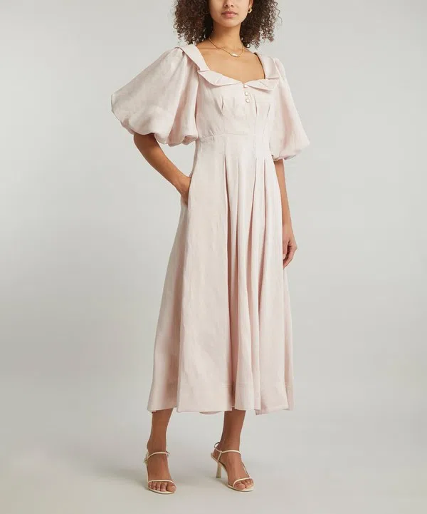 Aje Jessica Frill Midi Dress soft pink size 6 | The Volte