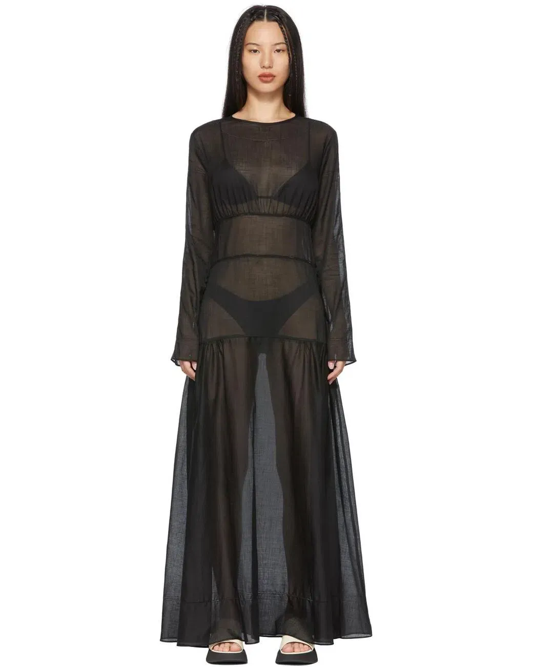 sir the label black long sleeve dress Yasmine Mini Dress | Black Heavyweight Silk