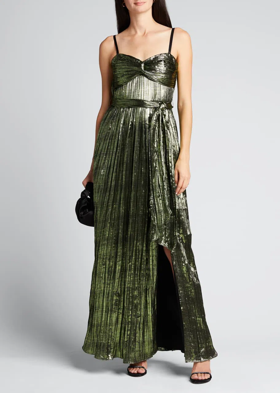 knee length dresses for ladies Viella Metallic Jacquard Gown – SIMKHAI main image 1