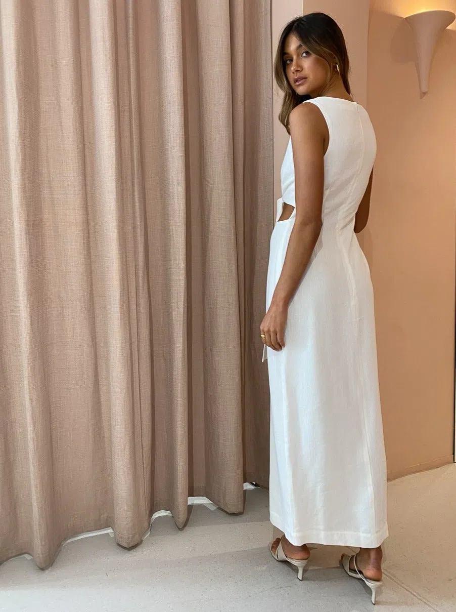 Sir The Label Clemence V Neck Dress Ivory Size 2/AU 10 The Volte