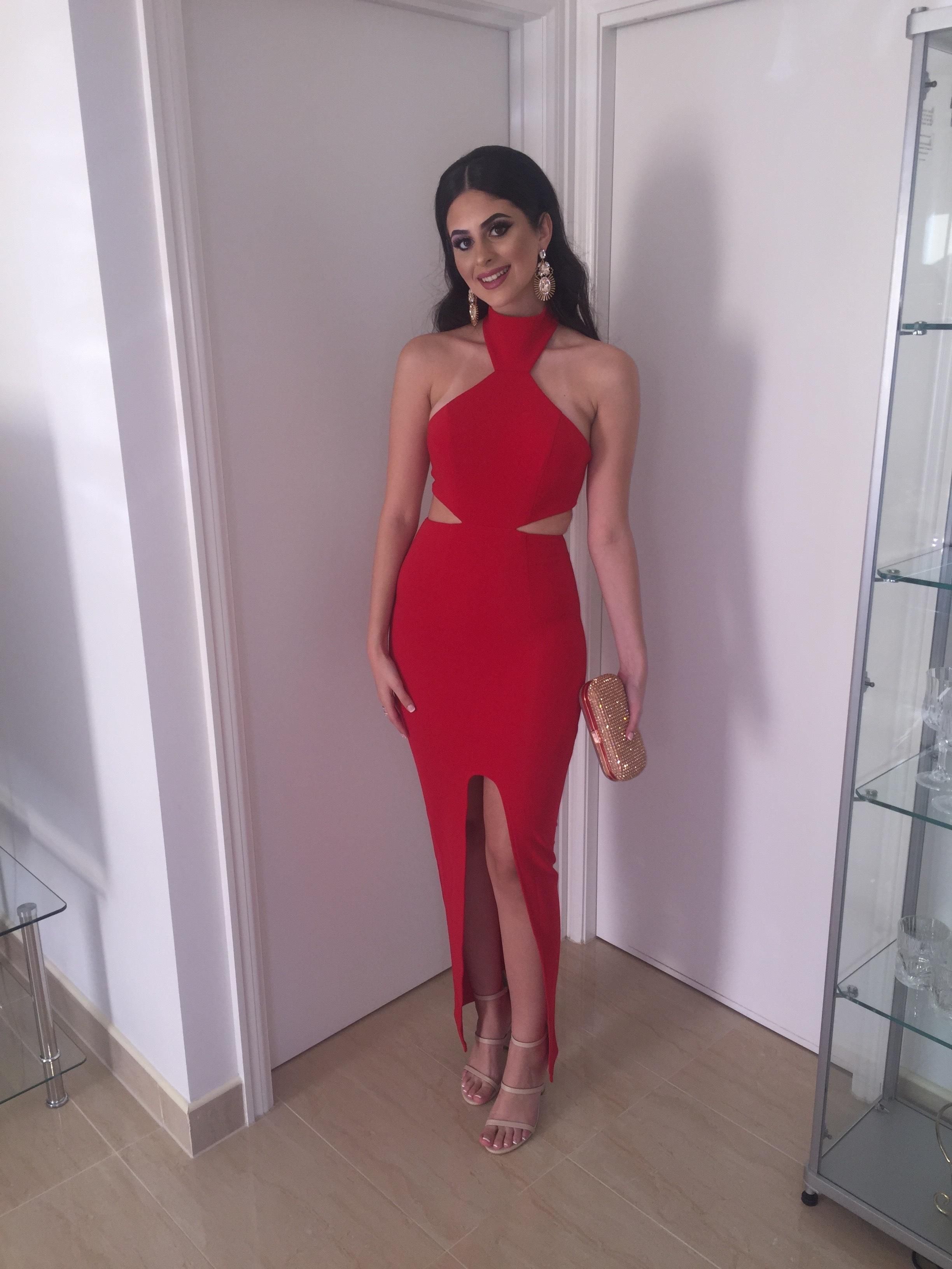 Hot Miami Styles Red Cut Out Slit Maxi 