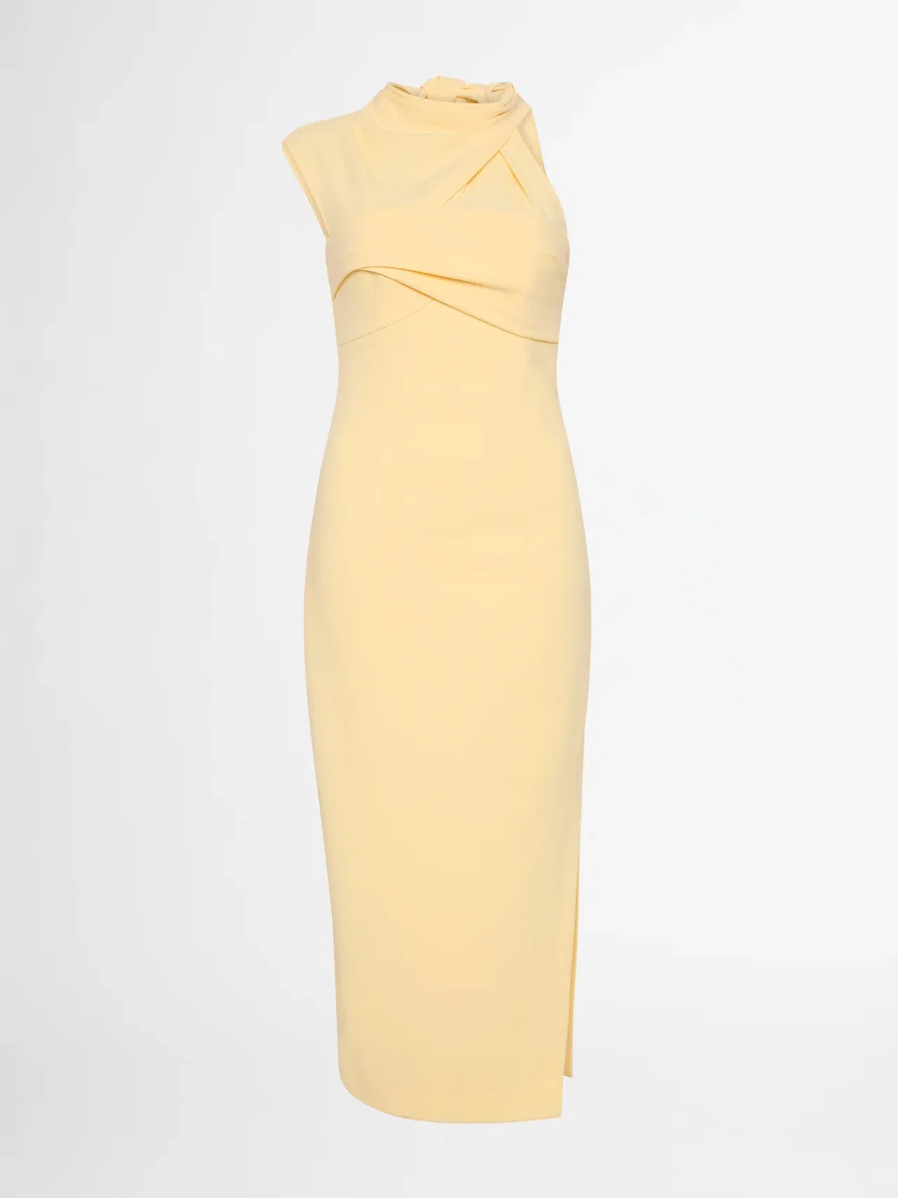 Yellow One Shoulder Draped Midi Dress