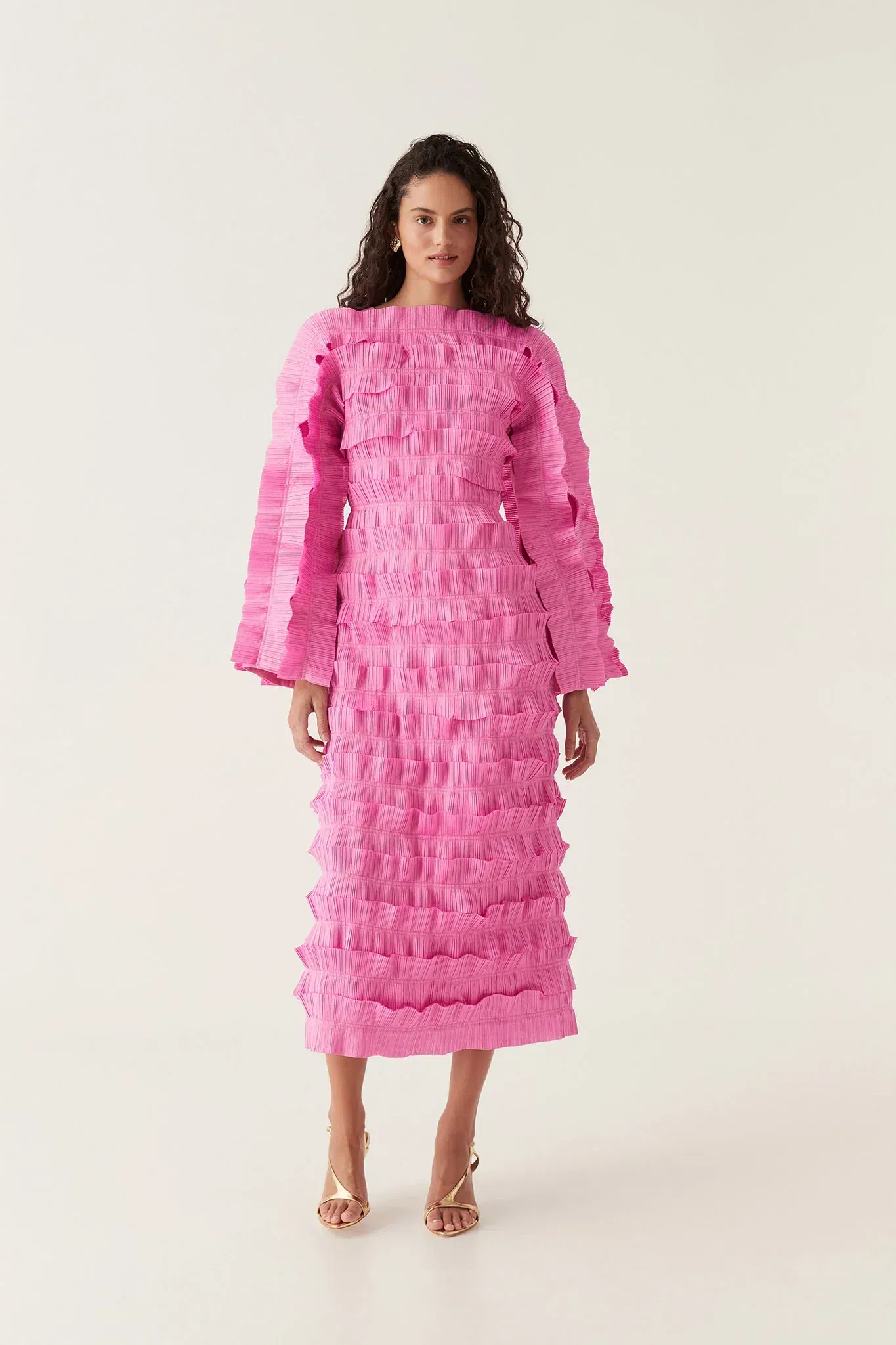 strapless pink midi dress Tuckernuck Powder Pink Embroidered Satin Strapless Sonia Dress Powder Pink / 8