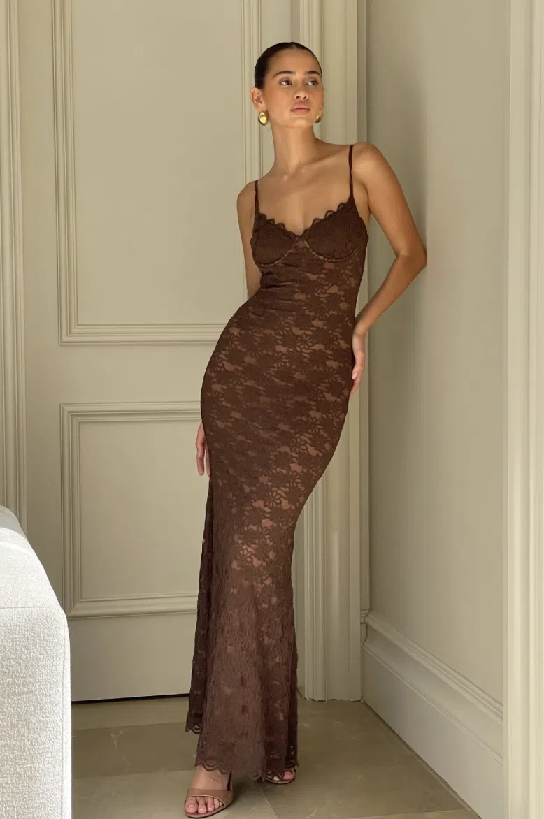 chinese dress ladies Sheer Brown Lace Maxi Dress – AnyaParkerJames main image 0