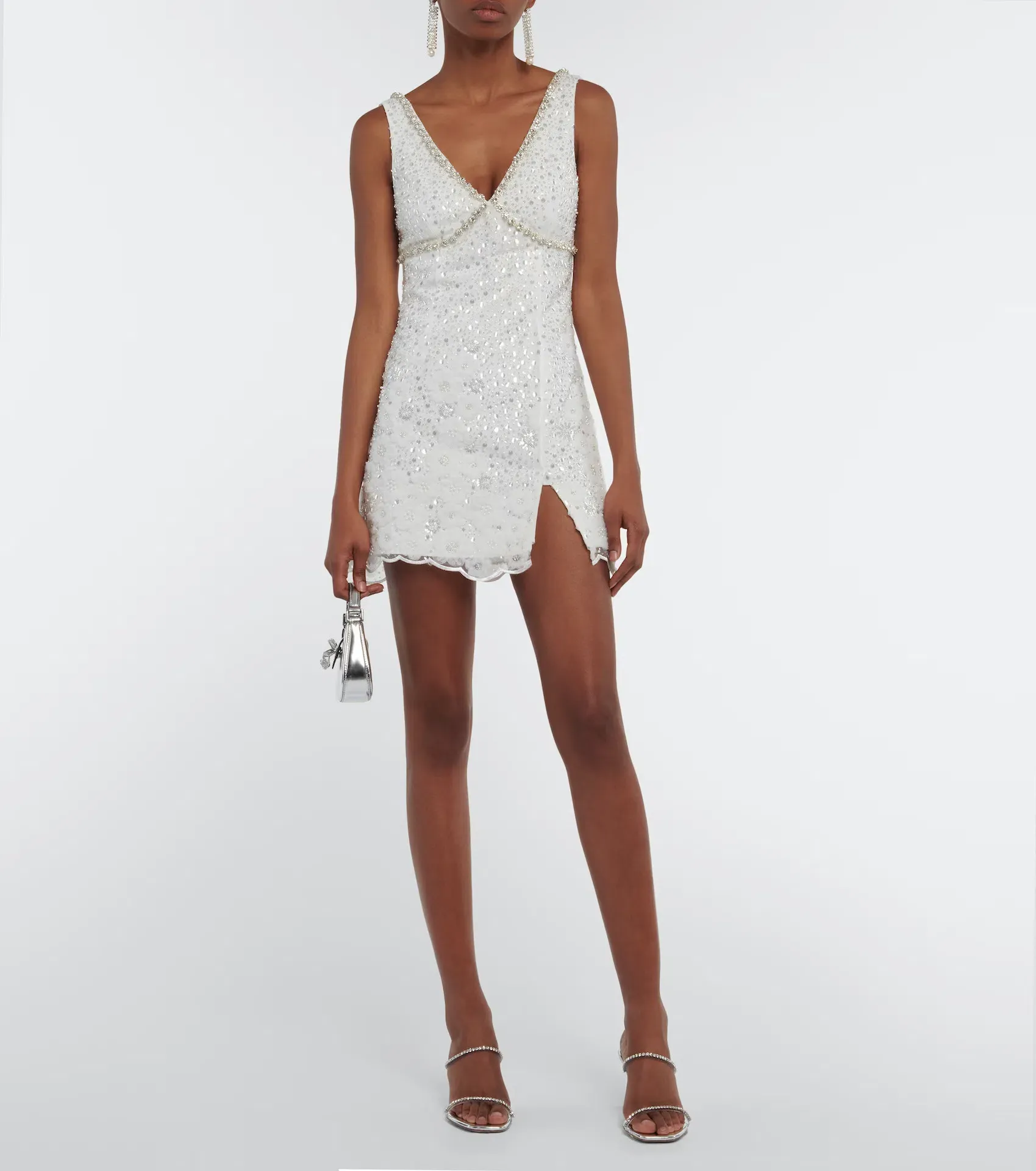 Katie Slit Long Sleeve Crystal Embellished Mini Dress