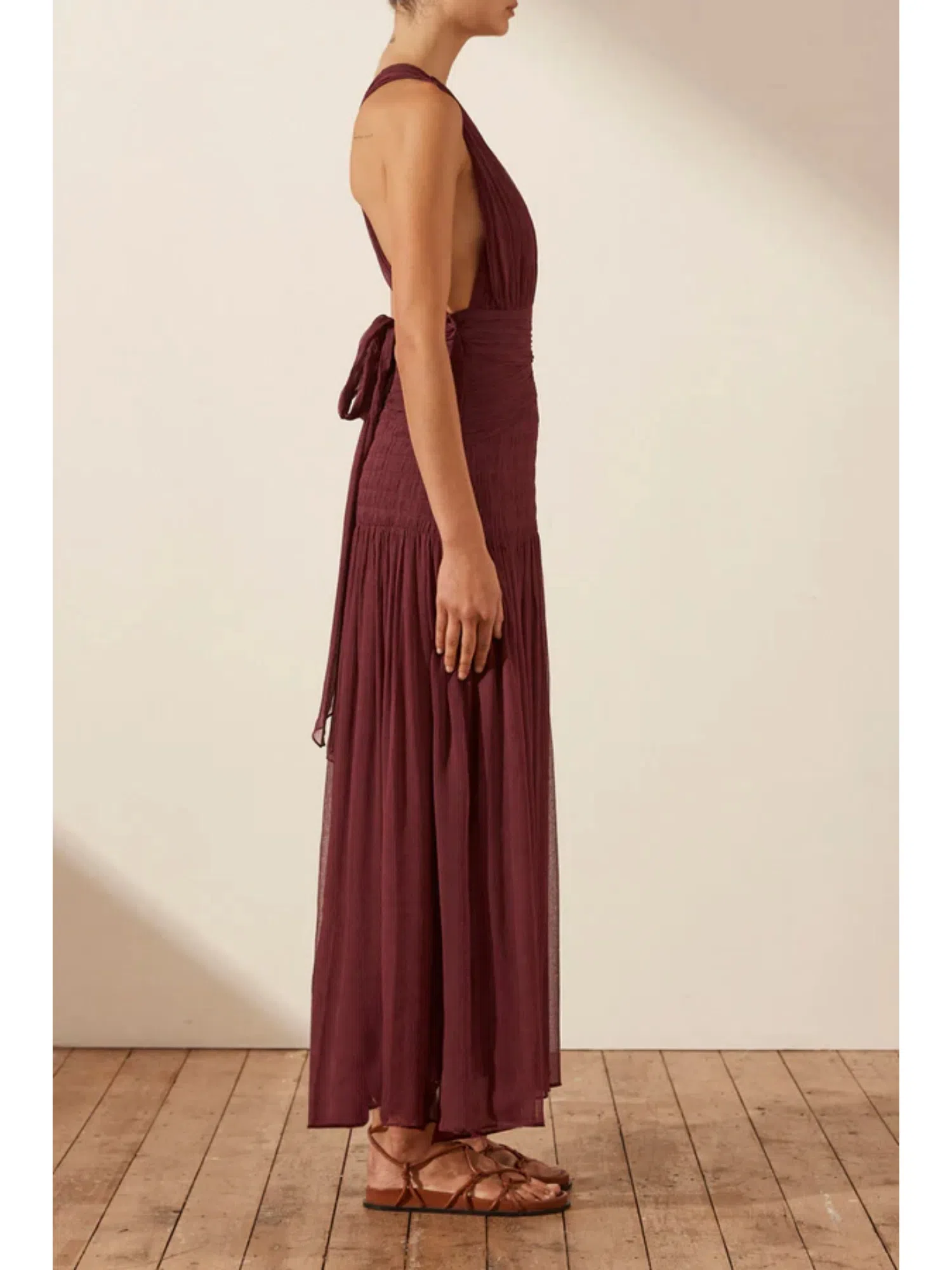 shona joy burgundy bridesmaid dress Lace V Back Chiffon Wholesale Bridesmaid Dresses main image 1
