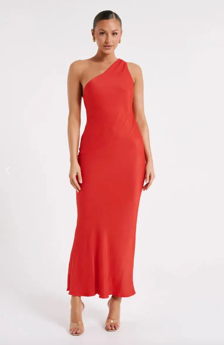 meshki red satin dress Edwina Knotted Mesh Maxi Dress / Red | MESHKI