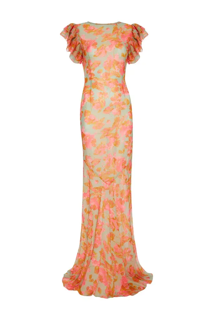 chinese dress ladies BOUGAINVILLEA CHIFFON MAXI DRESS IN SAGE FLORAL  DE LA VALI OFFICIAL