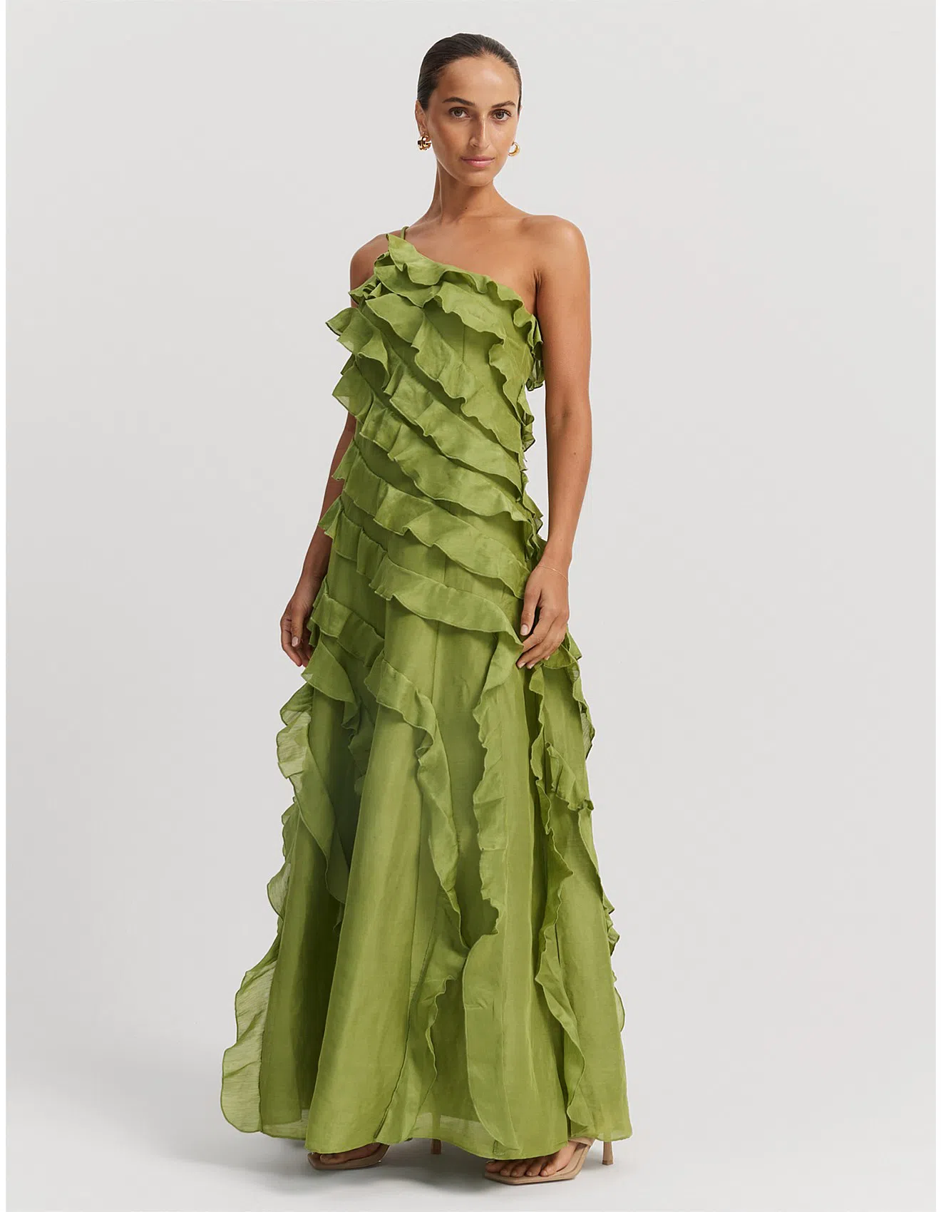Country Road Cactus Ruffle Maxi Dress Green Size 4 | The Volte