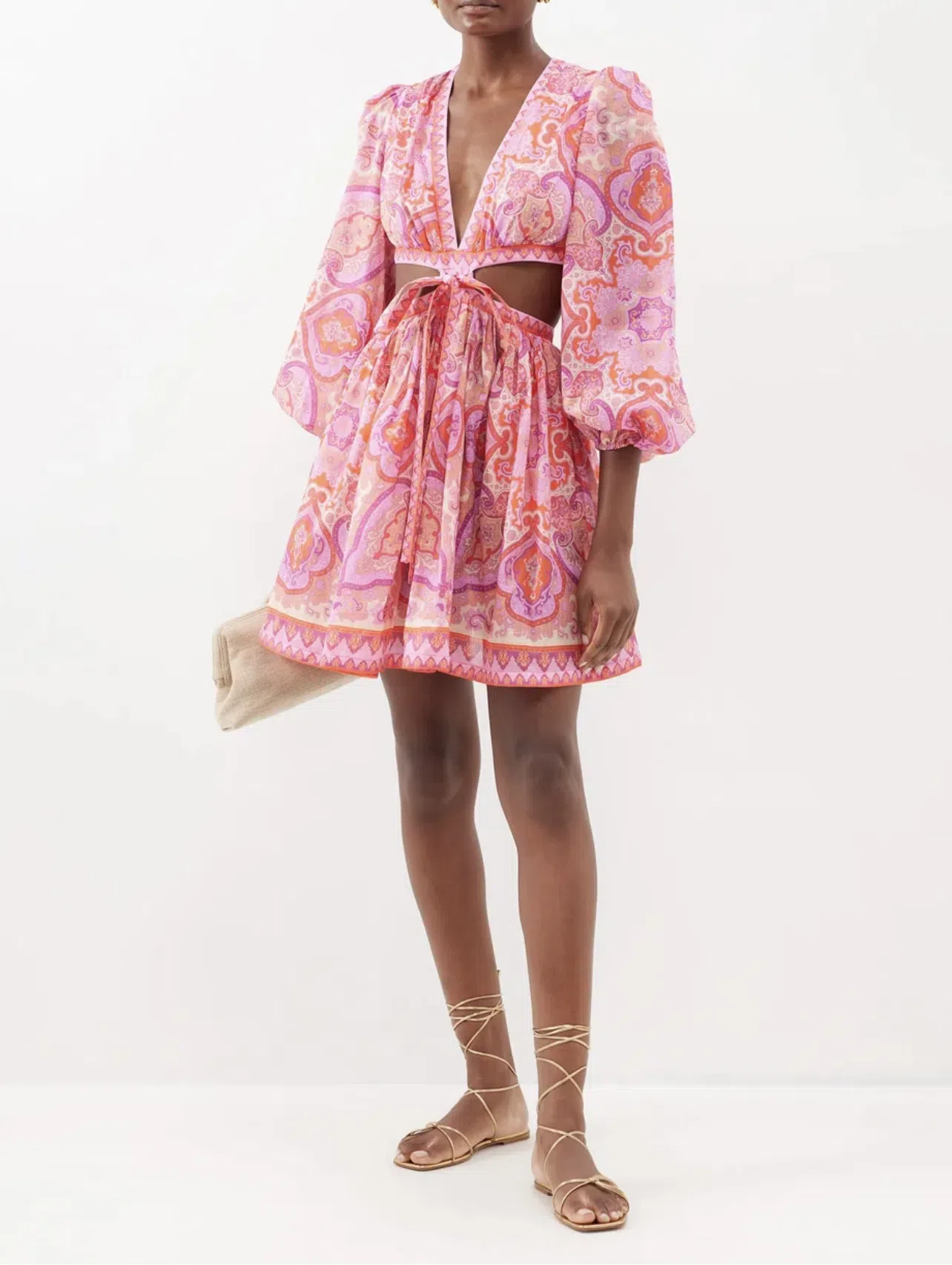 Zimmermann Halcyon Tie Front Mini Dress in Pink Paisley Size 1 / AU 10