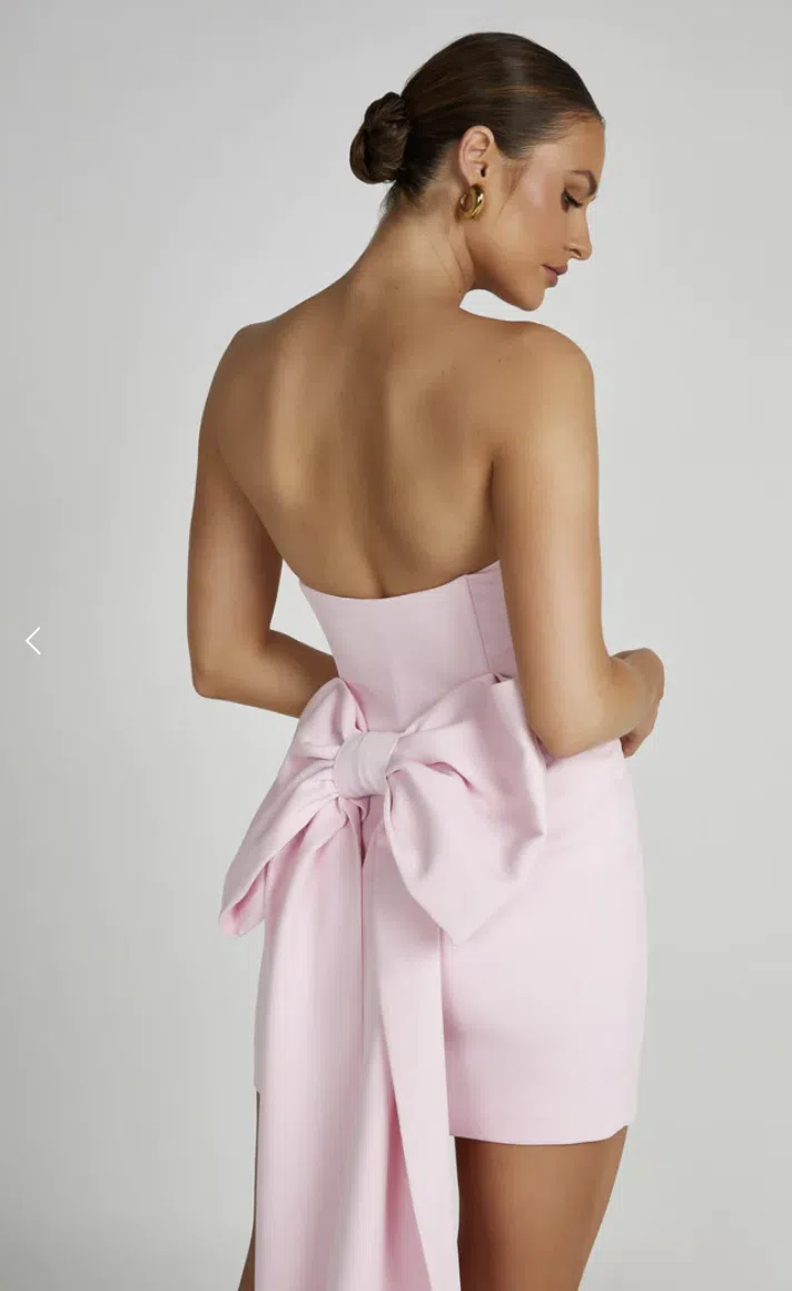 Meshki Meredith Strapless Bow Mini Dress Blush Pink Size 12 | The Volte