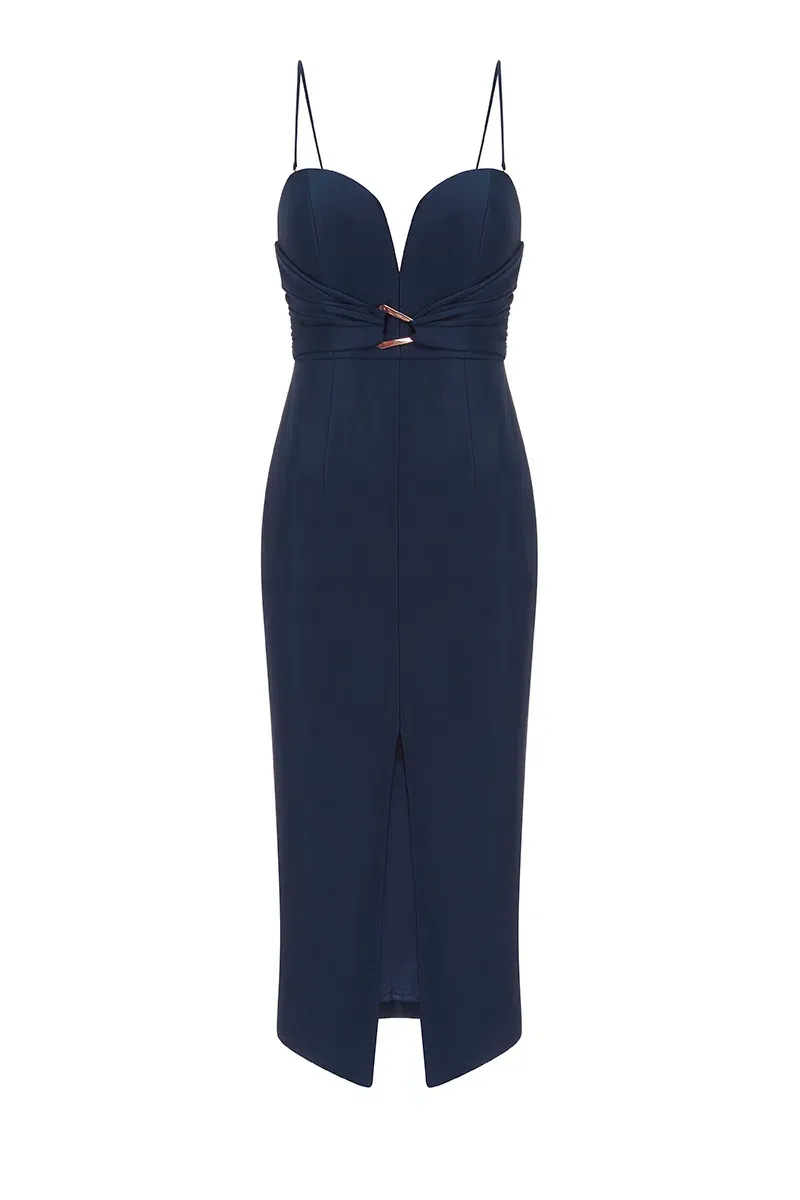 zimmermann pleated midi dress navy Zimmermann Pleated Midi In Keira Navy by Zimmermann