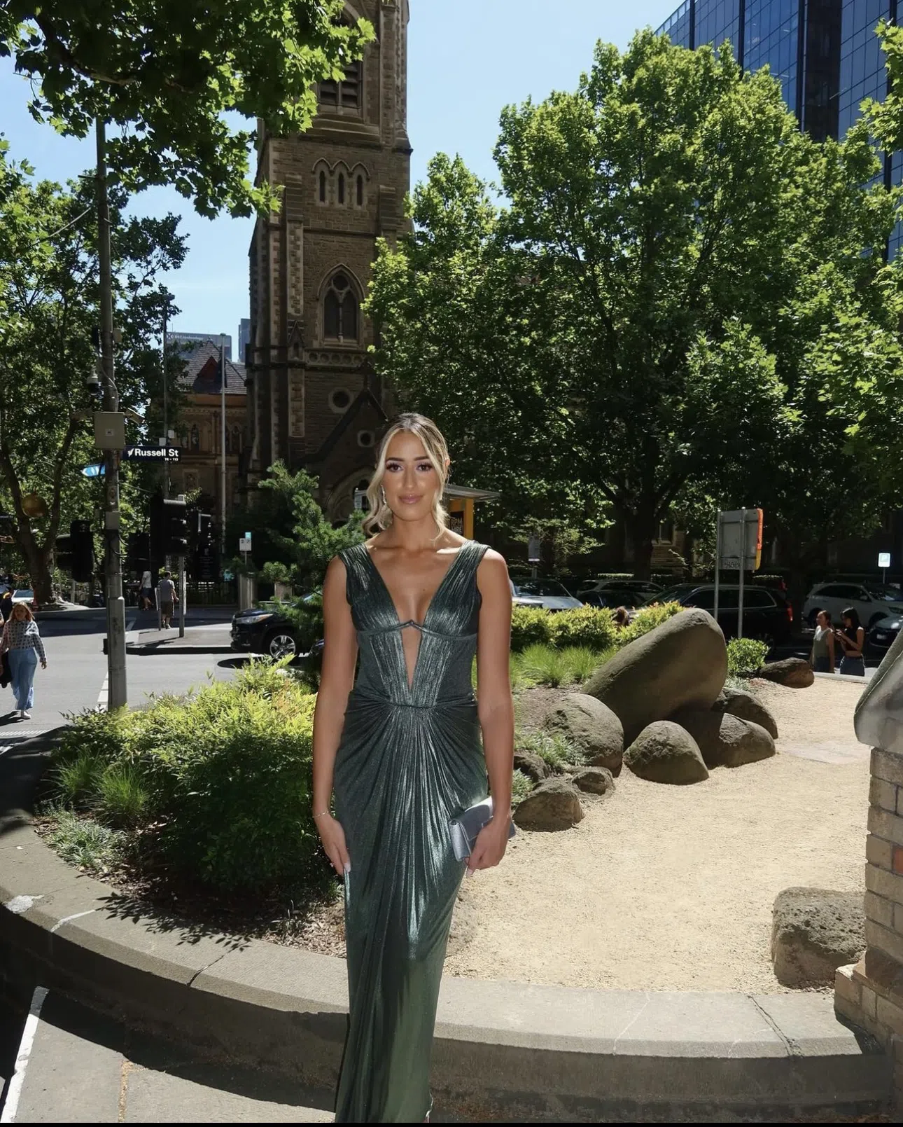 Roberto Cavalli Low V Neck Dress Green Metallic Size 8 | The Volte Roberto Cavalli Low V Neck Dress Green Metallic Size 8 | The Volte
